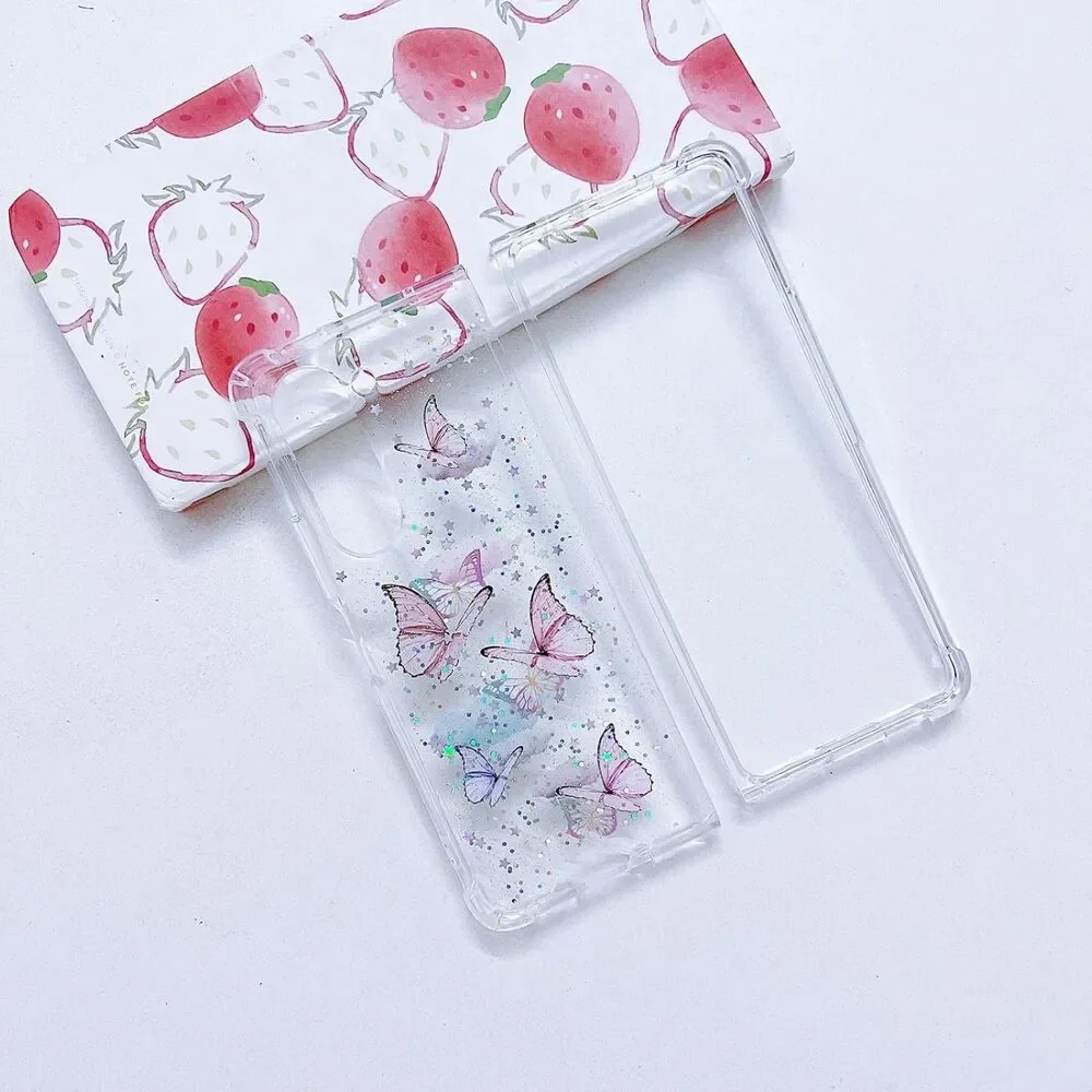 Samsung Galaxy Z Fold 7 Clear Case Sparkle Butterfly Pink Glitter Cover